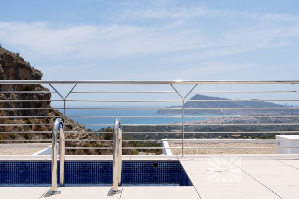 Panoramic views of the Mediterranean Sea and the Benidorm skyline from the luxury property in Blanc Altea Homes, located in the exclusive Sierra de Altea.