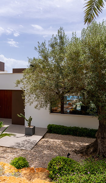 Vegetación mediterránea integrada en la primera impresión de la vivienda