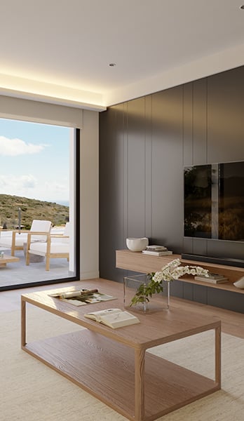 Living room of the designer apartment, Building 11 Pinazo