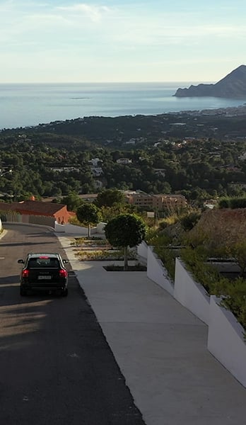 Wide access roads with lighting and landscaping