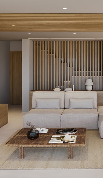 Warm and functional living room designed for enjoyment