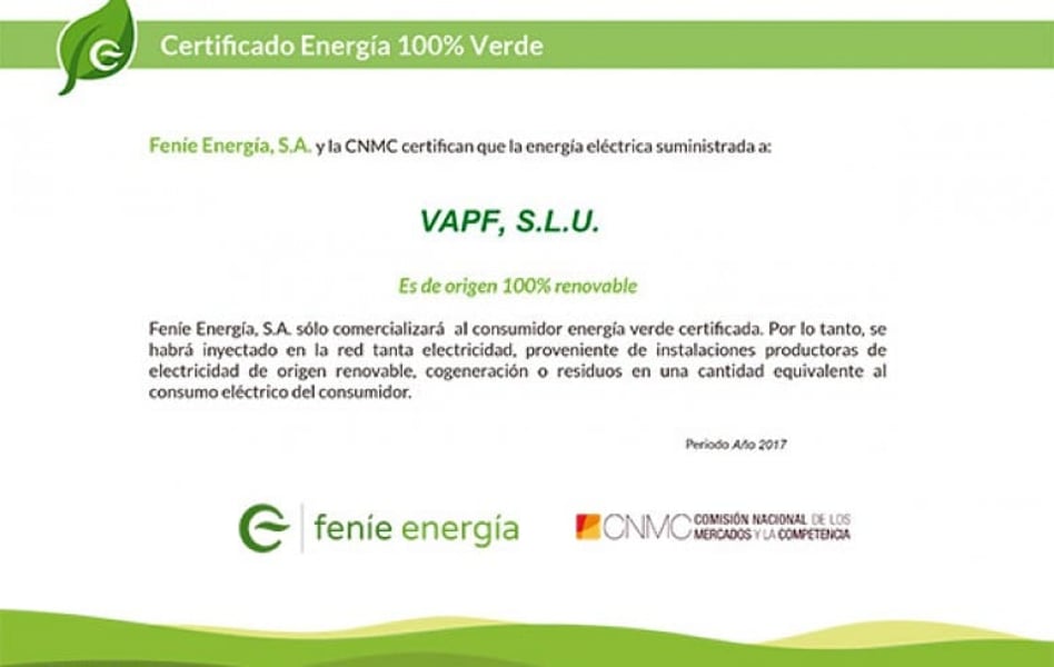 100% Green Energy Certificate.